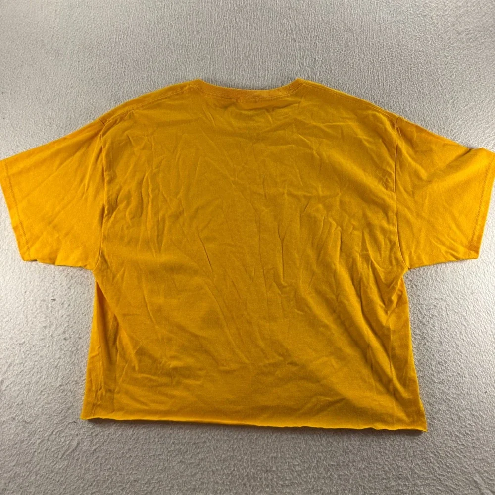 Chic & Cheerful Graphic Tee Womens Large Yellow Boxy Raw Hem Floral Chic Summer - Picture 2 of 6